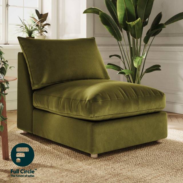Full Circle Austin Luxury Velvet Modular Armless Sofa Piece - Olive