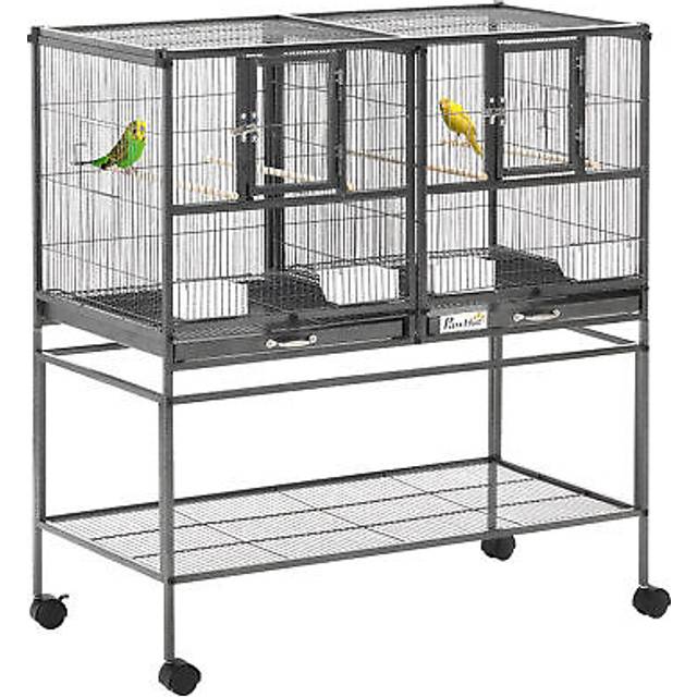 PawHut Double Rolling Bird Cage with Removable Metal Tray and Storage Shelf