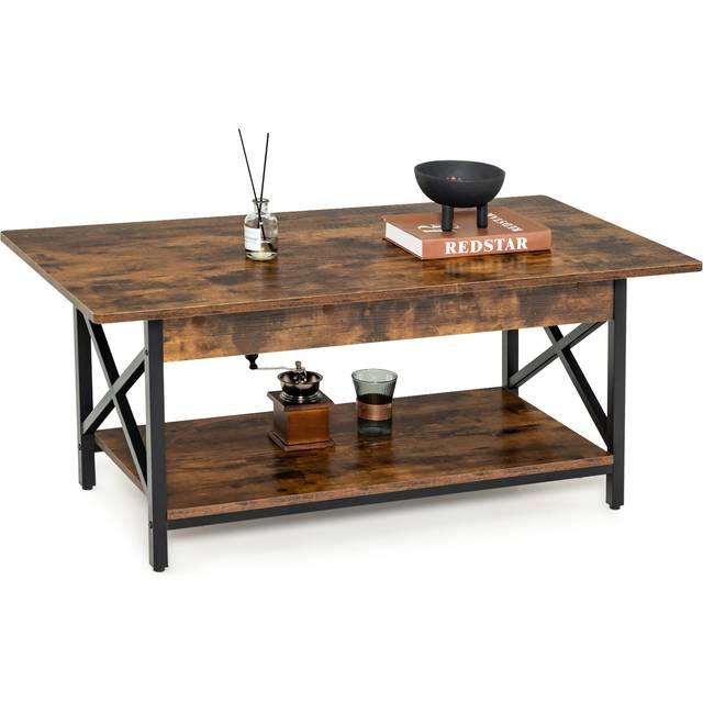 2-Tier Industrial Coffee Table for Living Room Bedroom Office-Rustic Brown