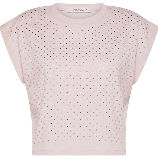 Philosophy di Lorenzo Serafini, T-Shirts, female, Pink, S, Cotton Jersey T-Shirt with Rhinestones