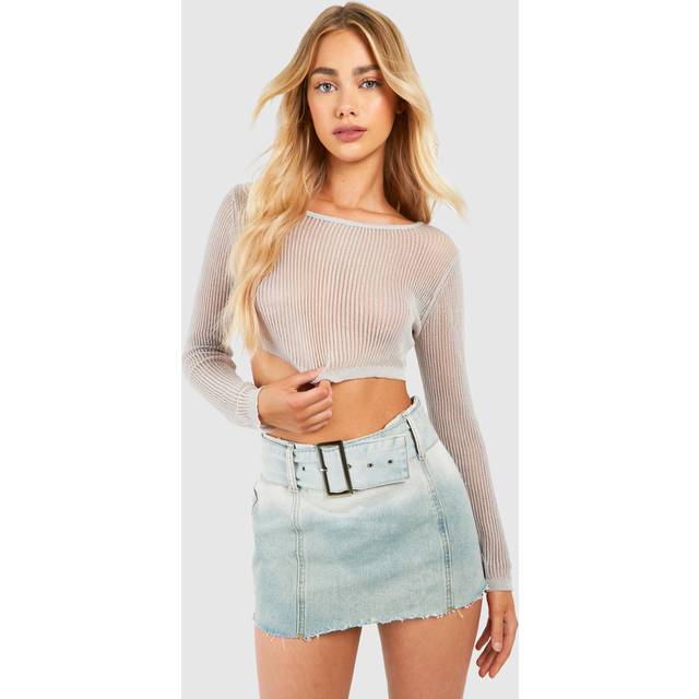 Womens Raw Hem Panel Detail Denim Micro Mini Skirt - Blue - 14, Blue