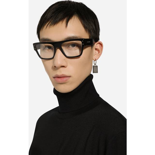Dolce & Gabbana Single Creole Earring With Logo Tag And Rhinestones - Man Bijoux Silver Metal Onesize