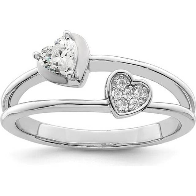 Finest Gold Sterling Silver Rhodium-Plated CZ Hearts Ring - Size 7