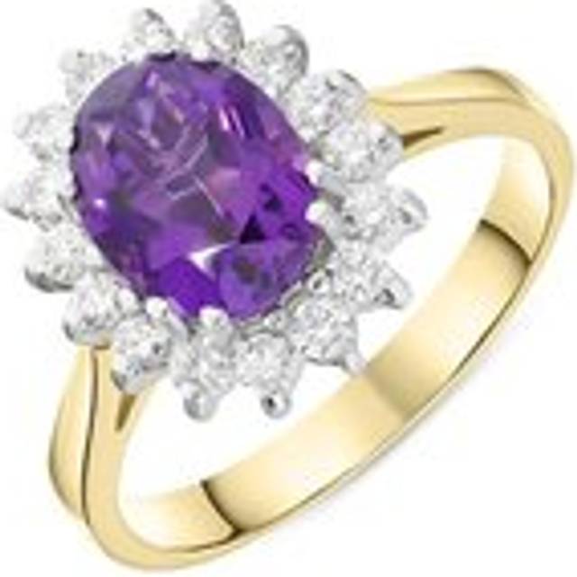 18ct Yellow Gold 1.90ct Amethyst Diamond Oval Cluster Ring