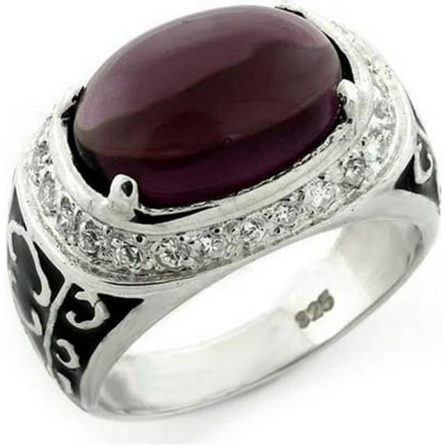 Alamode LOAS1148-8 High-Polished 925 Sterling Silver Ring with Synthetic Glass Bead, Amethyst - Size 8