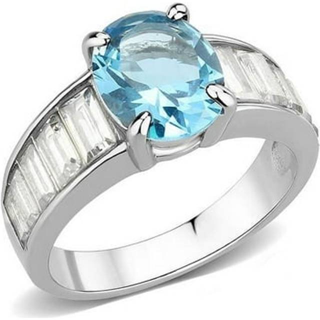 Alamode TK3779-9 High Polished No Plating Stainless Steel Ring with Synthetic Stone, Sea Blue - Size 9