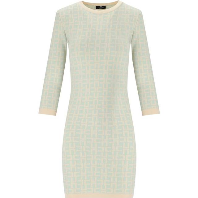 ELISABETTA FRANCHI BUTTER ACQUA MONOGRAM KNITTED DRESS