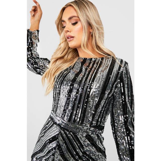 Womens Plus Stripe Sequin Midi Dress - Black - 18, Black