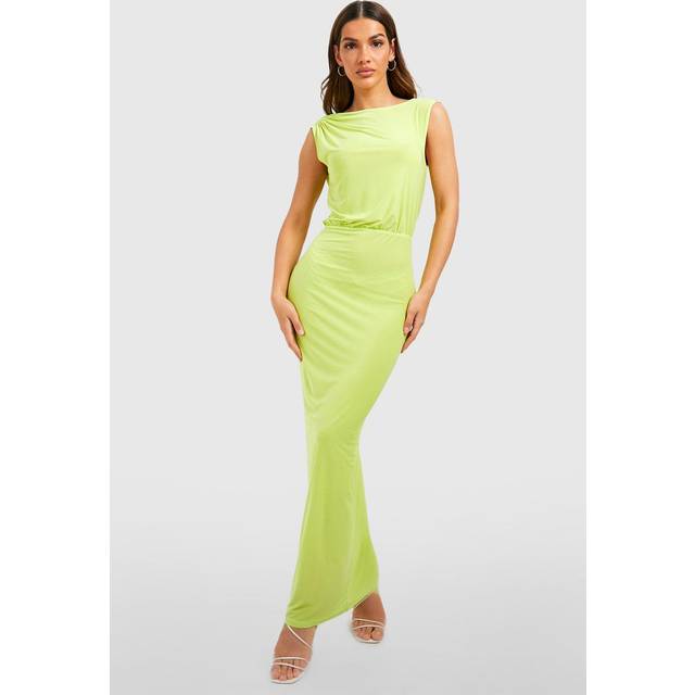 Womens Slinky Drape Back Maxi Dress - Green - 12