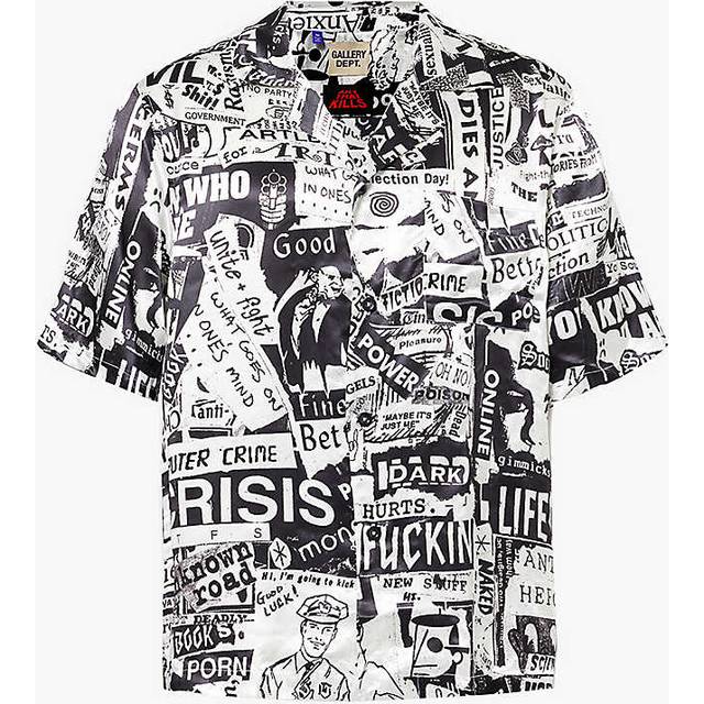 Gallery Dept Mens White Wilson Graphic-print Satin Shirt S - WHITE