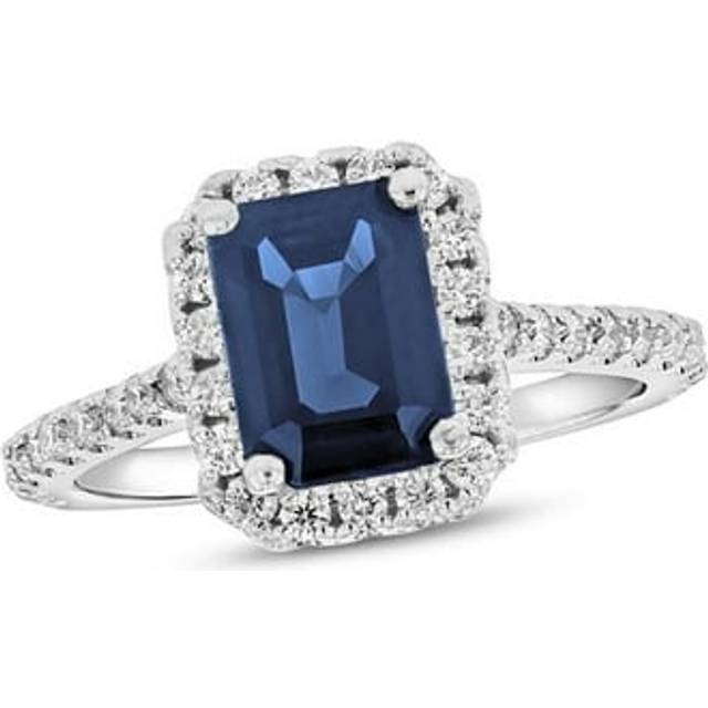 Louis Creations RL2217SD-4.5 2.00 CTW Diamond & Emerald Cut Sapphire Statement Ring, 14K White Gold - Size 4.5