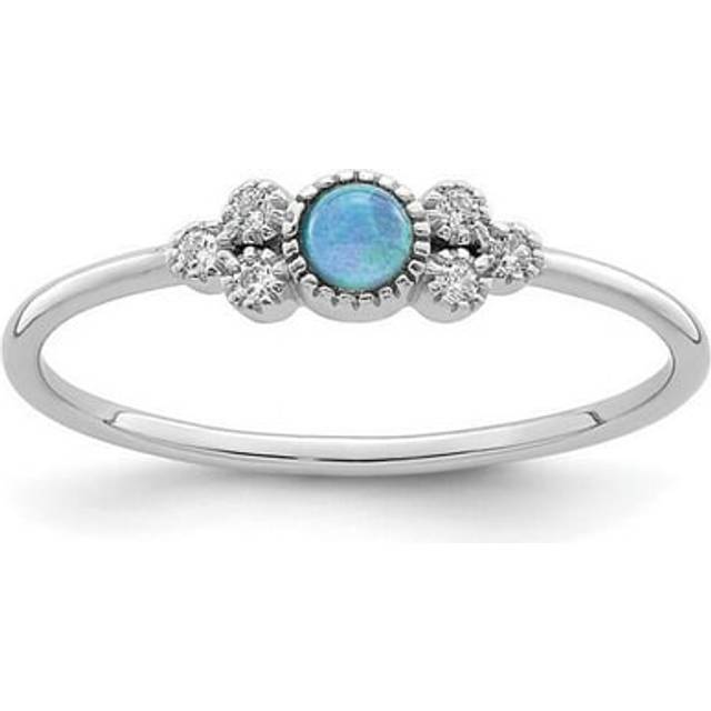 Finest Gold Sterling Silver Rhodium-Plated Polished Lab Created Blue Opal Ring - Size 8