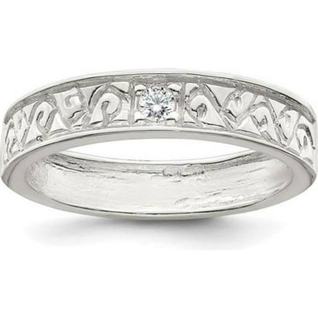 Finest Gold Sterling Silver Polished CZ Fancy Design Ring - Size 6