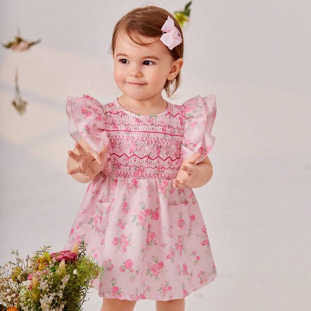 Souflis Baby Girl Gorgeous And Elegant Holiday Cute Floral Printed Cap Sleeve Dress, Perfect For Spring And Summer Outings