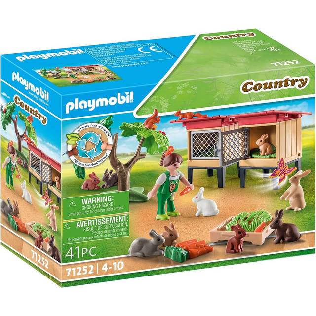 PLAYMOBIL 71252 Country Rabbit Hutch, djur för den ekologiska gården, hållbara leksaker för barn i åldern 4+