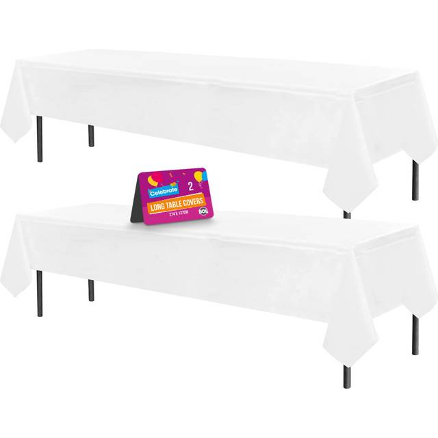 2pk White Plastic Rectangle Table Cloth Table Covers Disposable