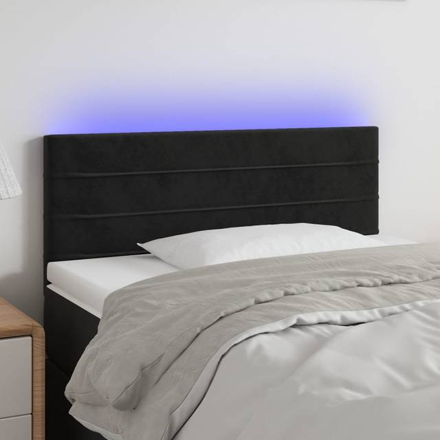 Sänggavel LED svart 180x5x118/128 cm sammet