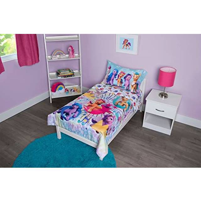 My Little Pony 4 Piece Toddler Bedding Set - Includes Quilted Comforter  Fitted Sheet  Top Sheet  and Pillow Case Character Design for Toddler Bed