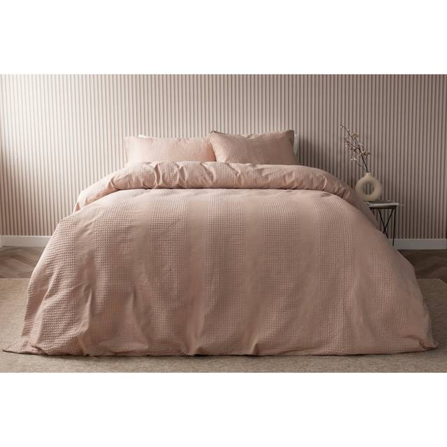 Belledorm Waffle Stripe Duvet Set Dark Taupe Double - 2 Standard Pillowcases