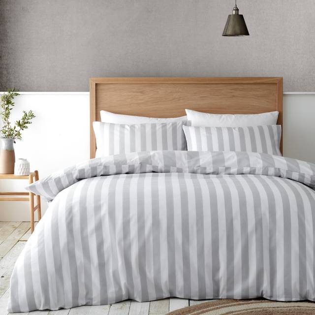 Cove Stripe Reversible Duvet Cover Set - Silver - Single - Catherine Lansfield