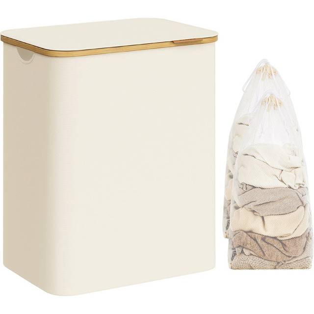 Section Laundry Basket with Lid, Cream White / 130L (52 x 38.5 x 70.5 cm)