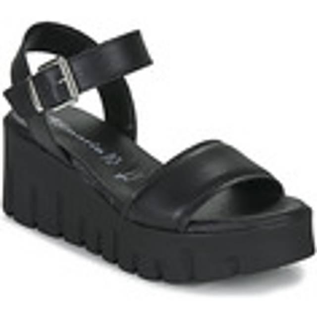 Leather Chunky Wedge Sandals - Black - 38 (5)