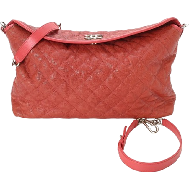 Chanel Orange Quilted Lambskin Leather Cc Chain Tote (Authentic Pre-Owned)