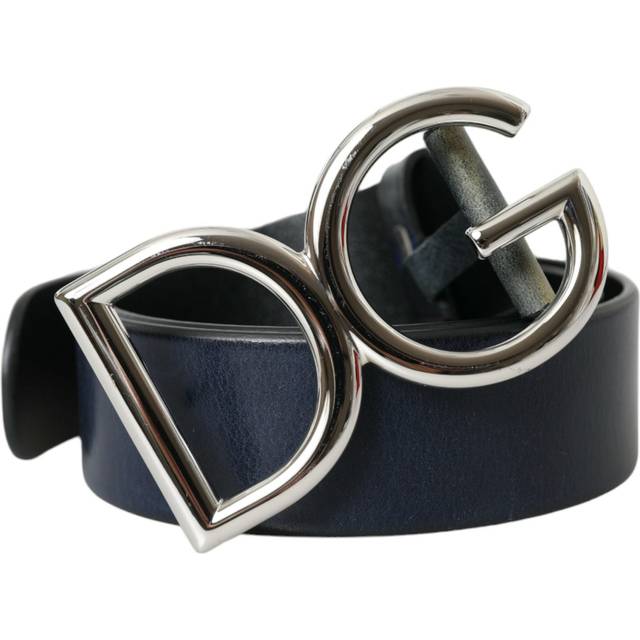 Dolce & Gabbana Blue Leather Silver Metal Logo Buckle Belt Men - 90 cm / 36 Inches