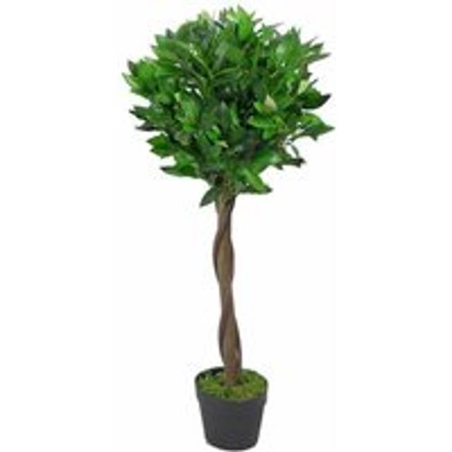 90cm Leaf Design UK Artificial Bay Laurel Topiary Ball Tree Real Wood Trunk - Green (90cm H X 45cm W X 45cm D)