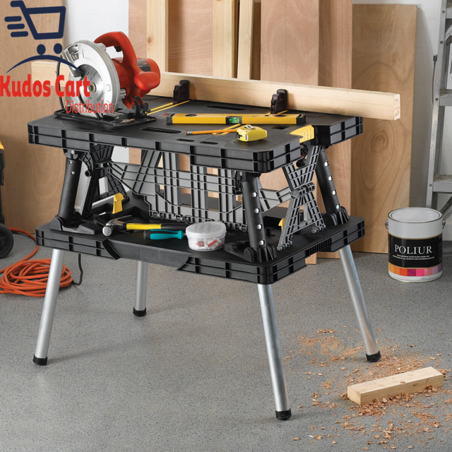 Folding workbench worktable with clamps portable lightweight to carry by keter