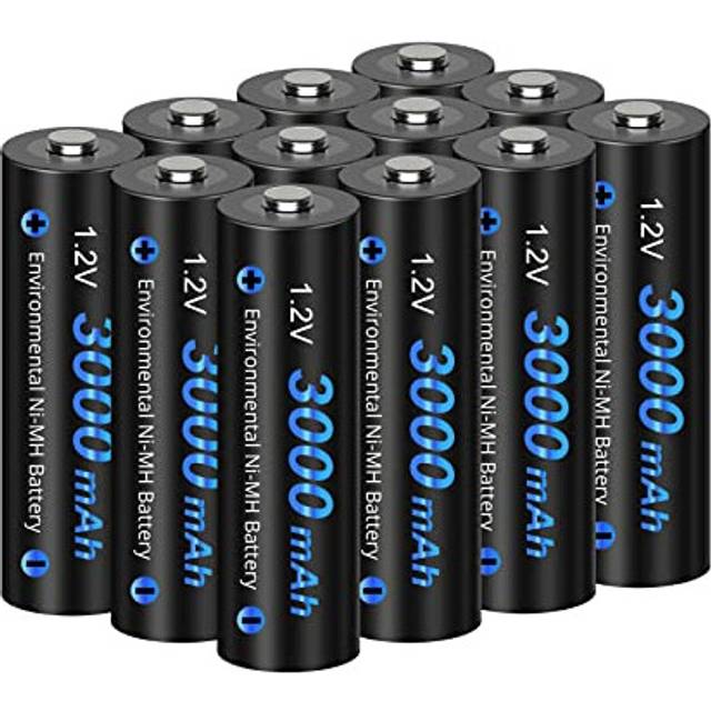 12 Pack 3000mAh 1.2V AA Ni-MH Rechargeable Batteries for Solar Lights with Case