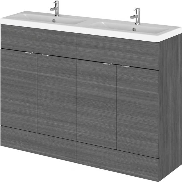 Hudson Reed Fusion Woodgrain 4 Door Combination Vanity Unit with Double Ceramic Basins | Anthracite | MDF | 1200mm