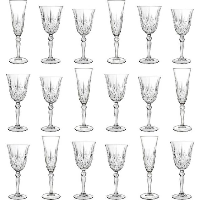 18pc Rcr Crystal Red & White Melodia Wine Glasses & Champagne Flutes Set