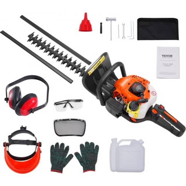 VEVOR 23.2-inch 26CC 2 Cycle Gas Hedge Trimmer, Gas Powered Handheld Hedge Trimmer with Dual Sided Dual Action Blade, 180° Adjustable Trimmer Head, Suitable for Trimming Shrubs, Low Bushes