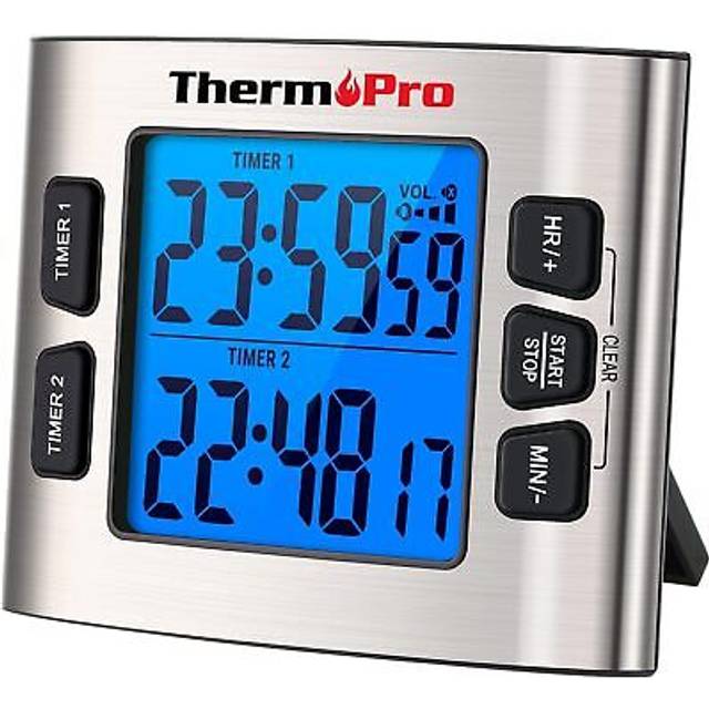 TM02 Digital Kitchen Timer with Dual Countdown Stop Watches Timer/Magnetic Timer Clock with Adjustable Loud Alarm and Backlight LCD Big Digits/ 24