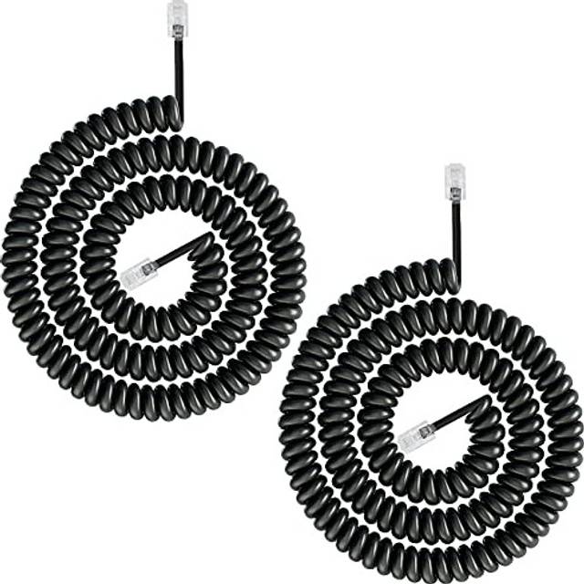 Telephone Phone Handset Cable Cord,Uvital Coiled Length 1.2 to 10 Feet Uncoiled Landline Phone Handset Cable Cord RJ9/RJ10/RJ22 4P4C(Black,2 PCS)