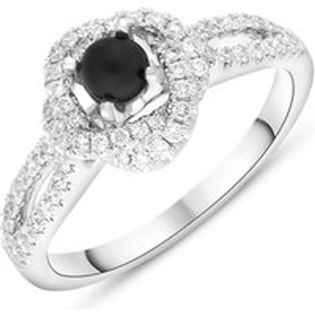 18ct White Yellow Gold Whitby Jet 0.39ct Diamond Knot Ring - N