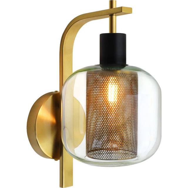 Industrial antique brass single wall light sconce clear glass lamp shade h3126
