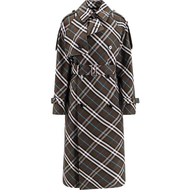 Burberry, Trench Coats, female, Green, 3XS, Check Pattern Trench Coat