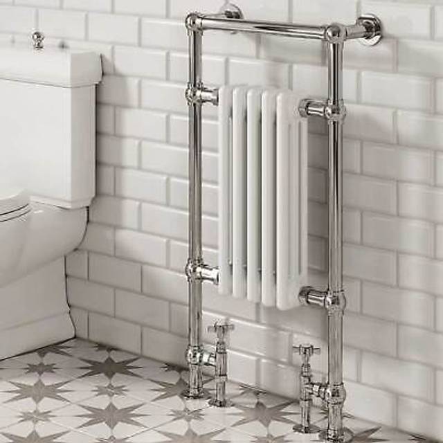 Reina oxford traditional radiator heated towel rail 960mm x 538mm white/chrome