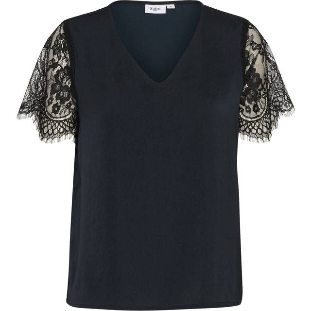 Saint Tropez Zylvie Lace Short Sleeve Blouse, Black