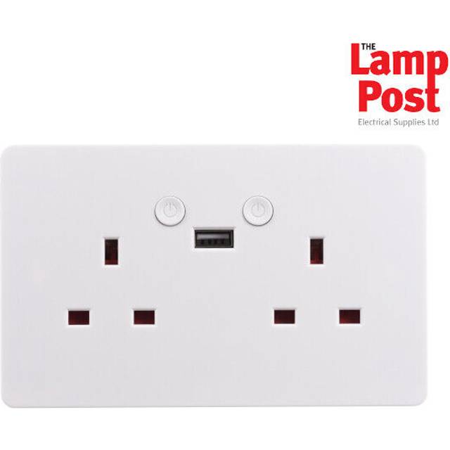 Timeguard Wftwsusb Wi-fi 2 Gang Double Smart Wall Plug Socket & Usb Alexa Google