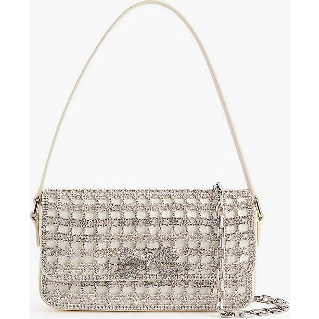 Self-portrait Cream Bow-detail Crystal-embellished Shoulder Bag - CREAM