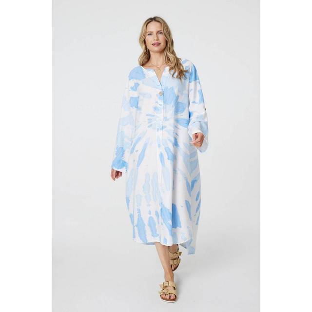 Izabel London Womens Light Blue Tie Dye Long Sleeve Midi Tunic Dress - Size Medium/Large