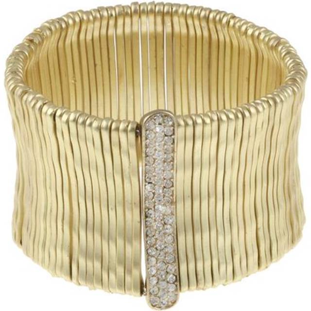 Gold Satin Bamboo Bar Pave-Set Crystal Stretch Bracelet