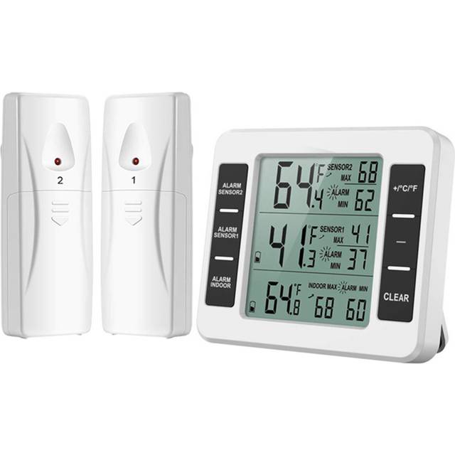Wireless Refrigerator Thermometer Digital Freezer Temperature Monitor with 2 Sensors for Indoor Outdoor