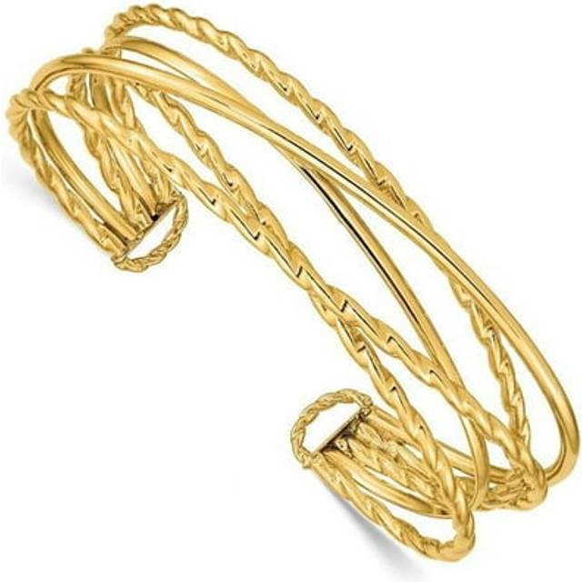 14K Yellow Gold Polished Multi Tube Cuff Bangle Bracelet