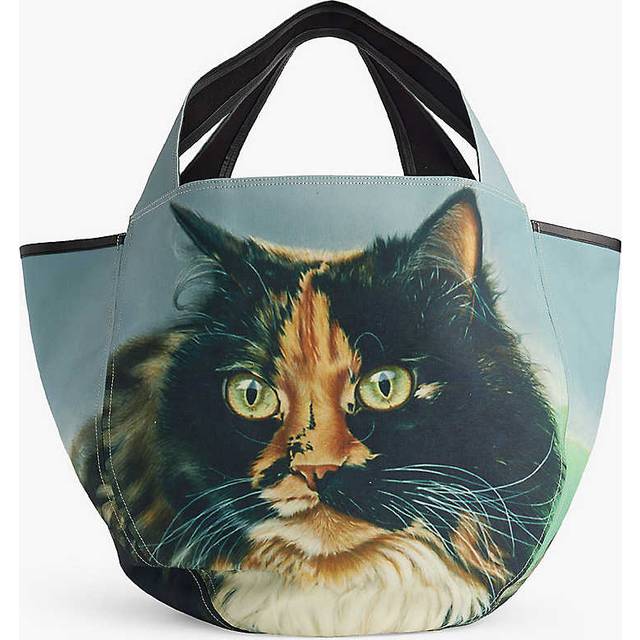 Jw Anderson Womens Emerald Cat-print Oversized Canvas Tote Bag - EMERALD