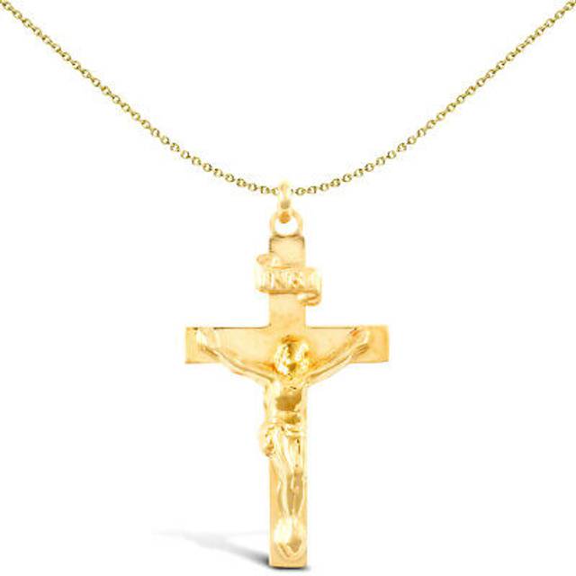 Jewelco London Solid 9ct Yellow Gold Flat INRI Crucifix Cross Pendant - JPX010