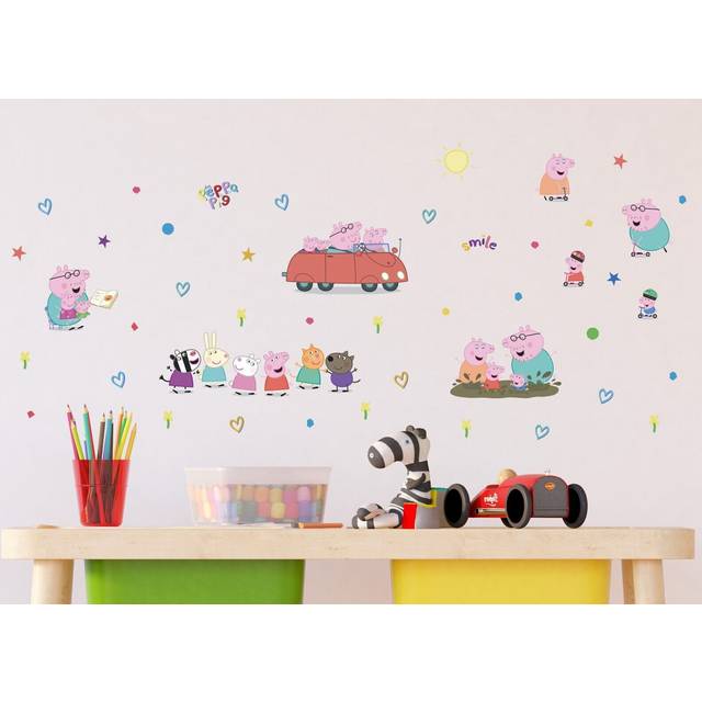 Peppa pig wall stickers set for kids boys bedroom decor vinyl decals pink
